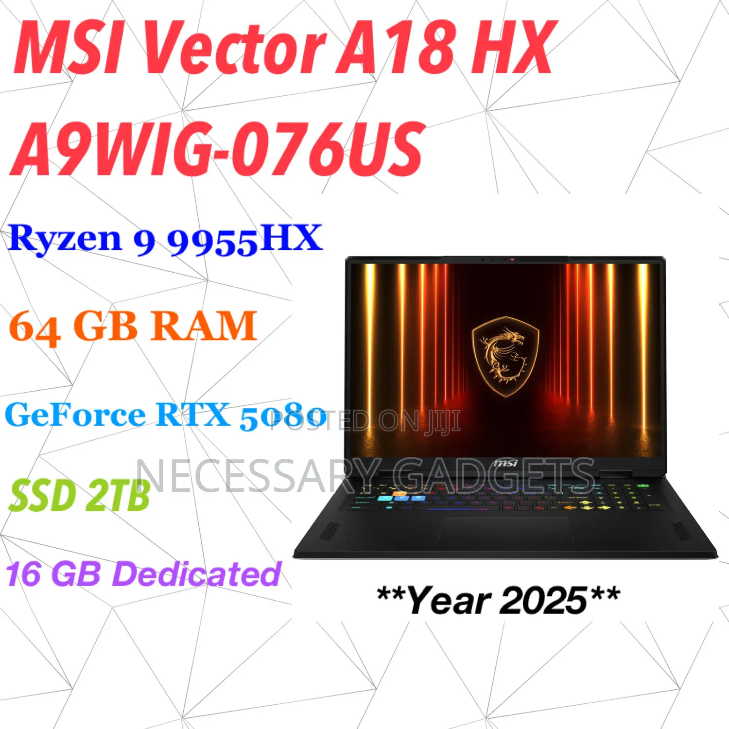 New Laptop MSI Vector 17 HX AI A2XWJG 64GB AMD Ryzen 9 SSD 2T