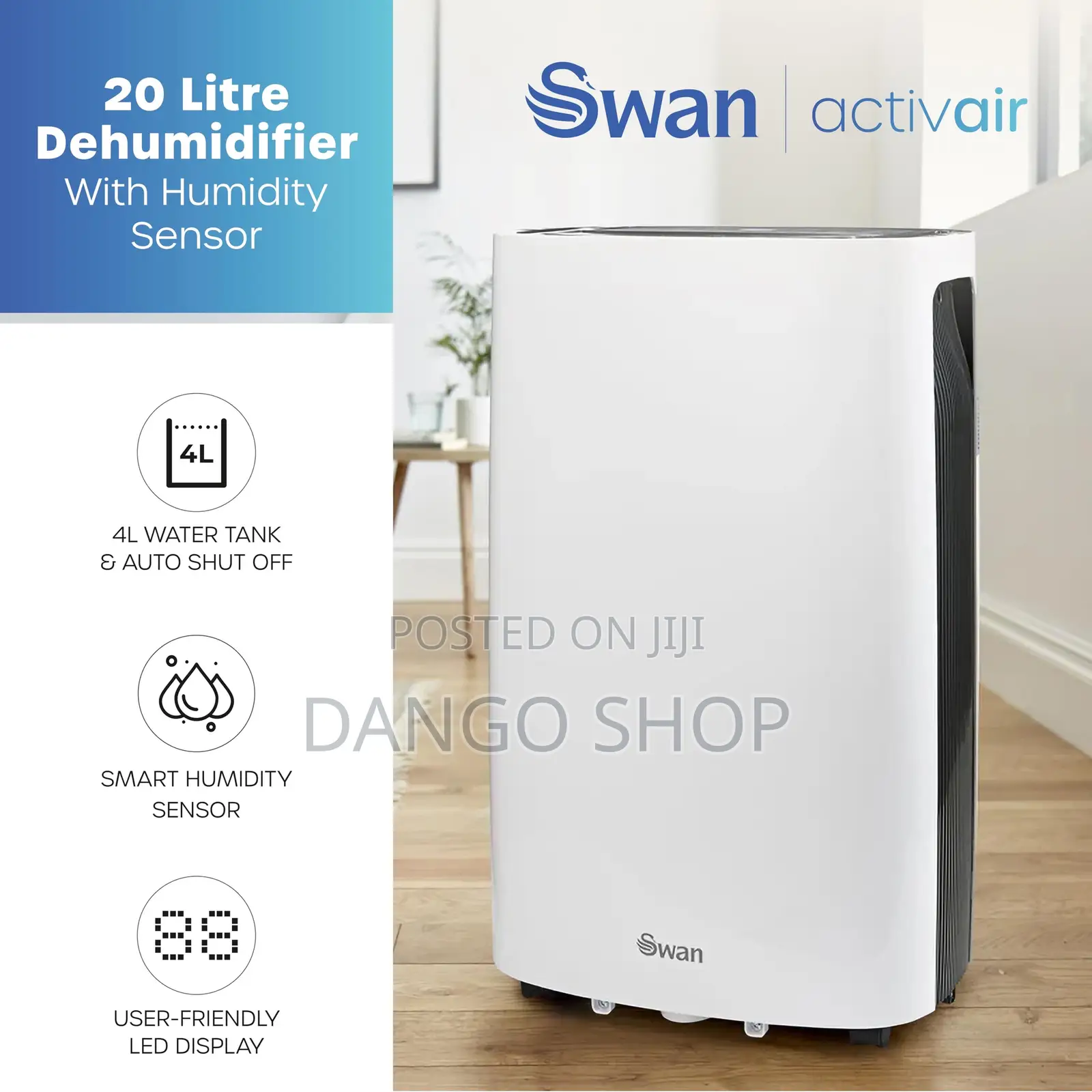 Swan 20 Litre Dehumidifier With Led Display, Auto Shut Off,
