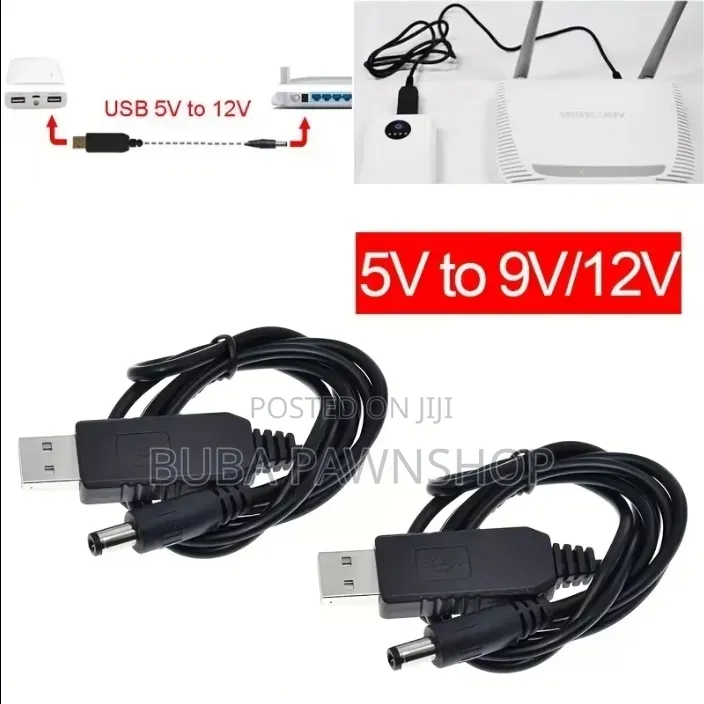 2-Piece USB 5v to 9v 12v Dc Step-Up Boost Adapter Cable Set