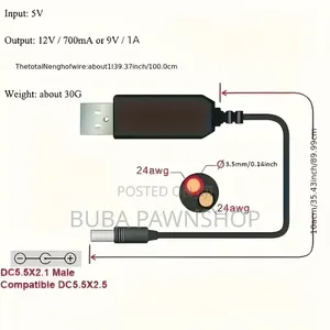 2-Piece USB 5v to 9v 12v Dc Step-Up Boost Adapter Cable Set