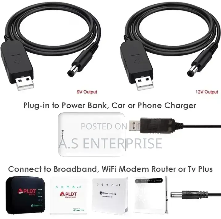 2-Piece USB 5v to 9v 12v Dc Step-Up Boost Adapter Cable Set