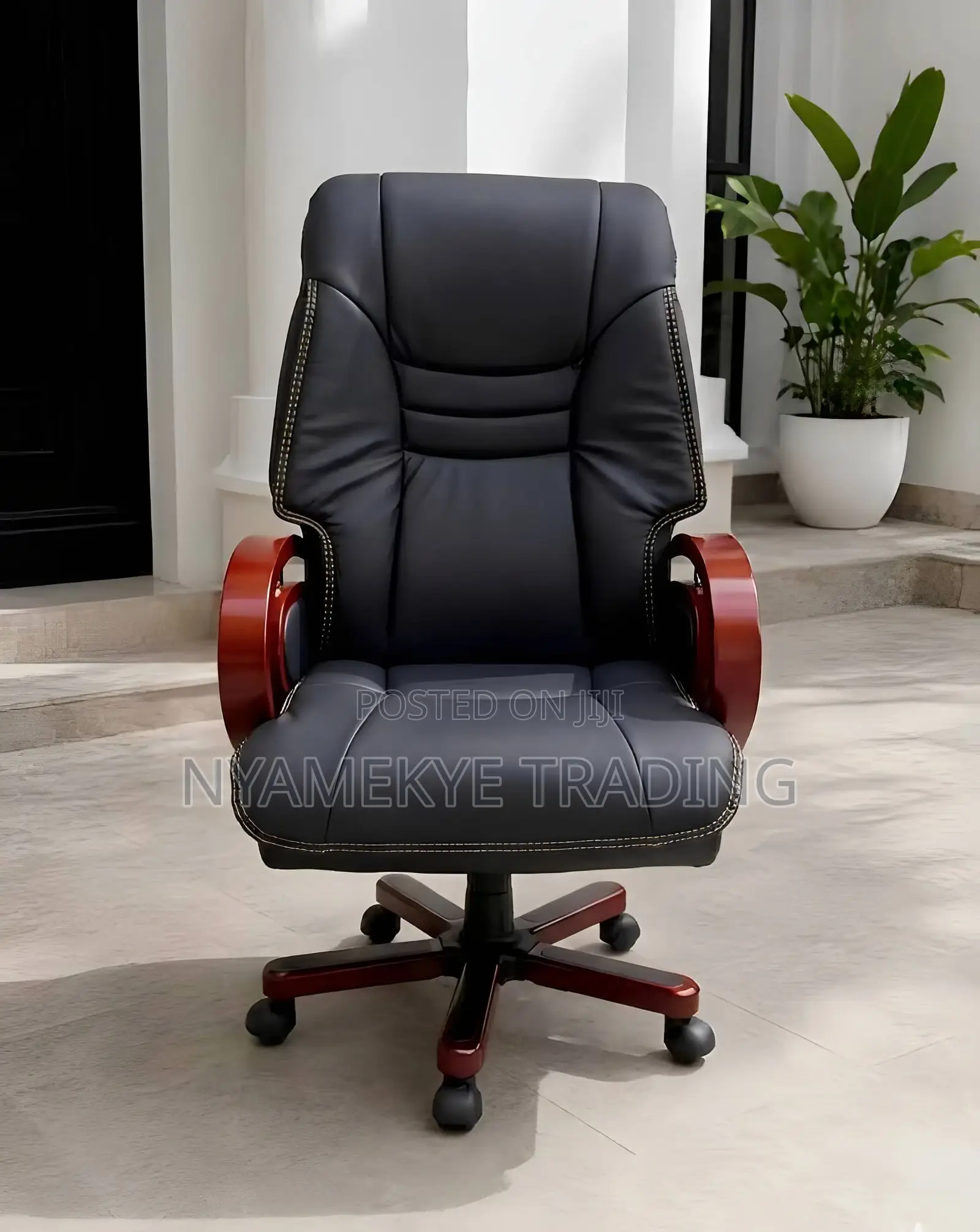 Executive Office Chair With Wooden Armrests