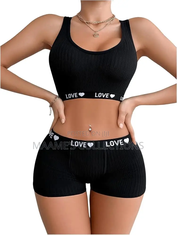 Yoga Letter Design Ladies Simple Lingeries Bra Panty Underwear Set