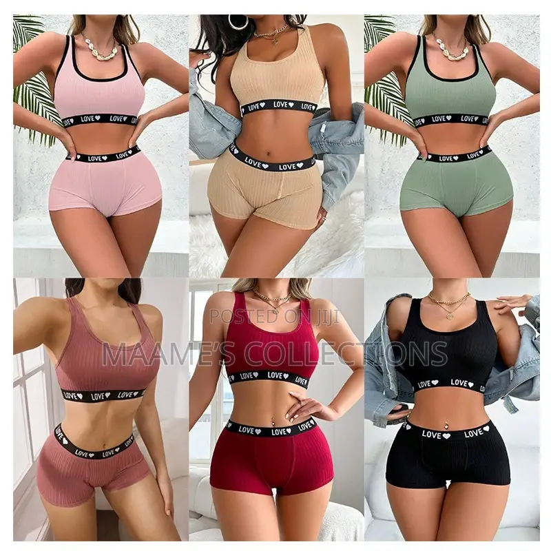 Yoga Letter Design Ladies Simple Lingeries Bra Panty Underwear Set