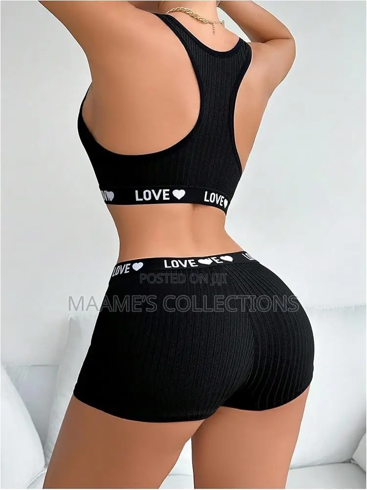 Yoga Letter Design Ladies Simple Lingeries Bra Panty Underwear Set