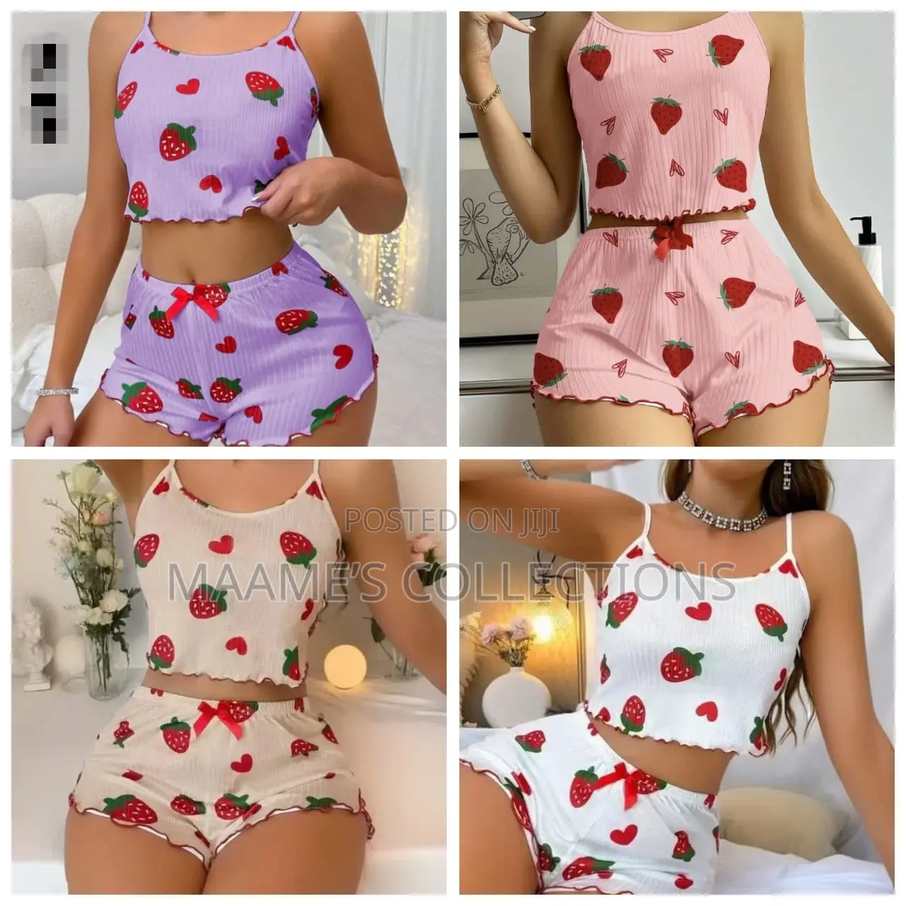 Softscene Strawberry Printed Cami Shorts Pajama Set /Sleepwear
