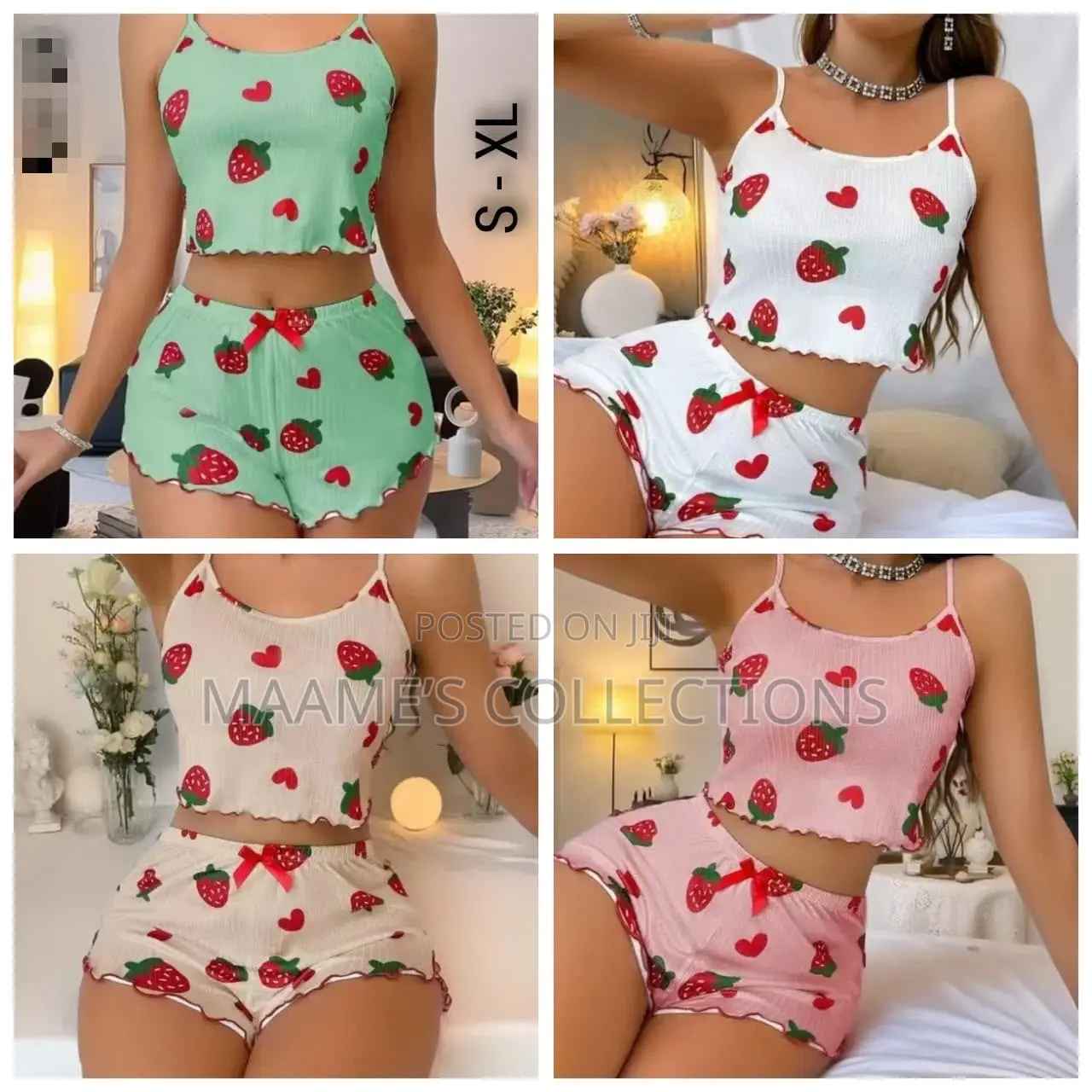 Softscene Strawberry Printed Cami Shorts Pajama Set /Sleepwear