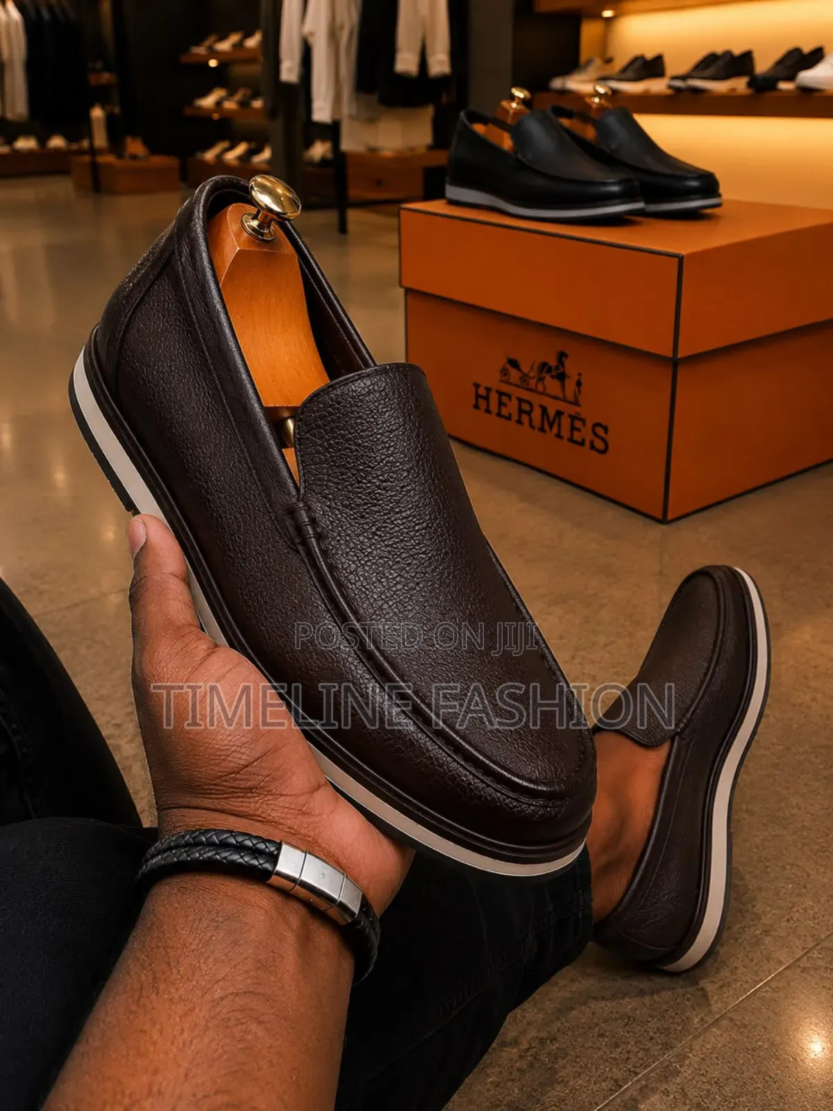 Coffee Brown Hermes Full Grain Leather Casual Loafers