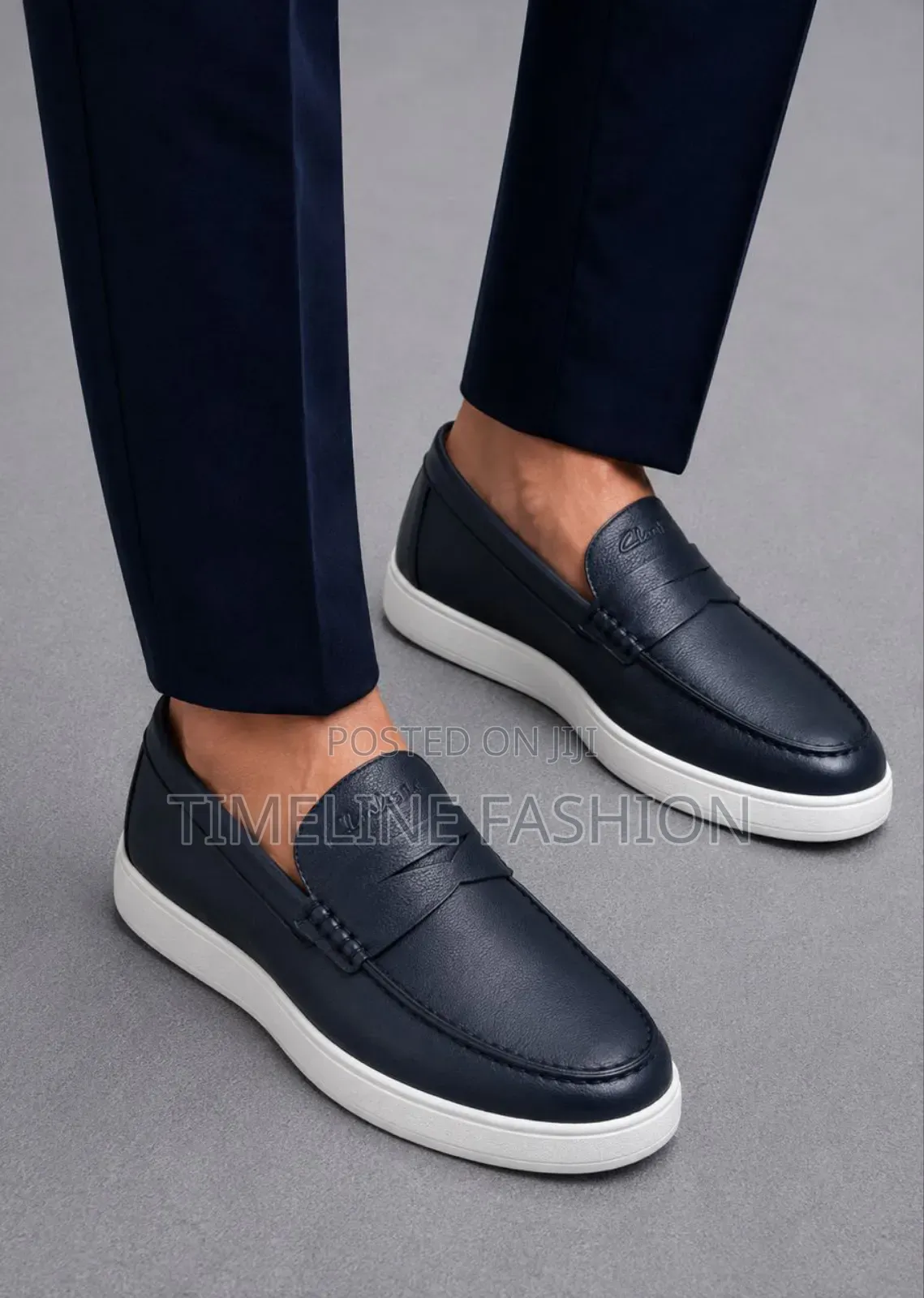 Navy Blue Clark's Easy Fix Leather Sneakers