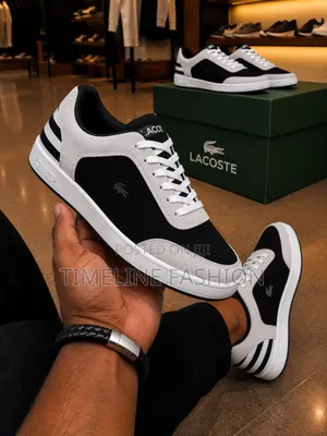 Lacoste Black and White Lace Up Anti Slip on Sneakers