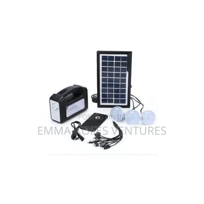 Powerful Solar Panel, 3 Plus Led Lights and Phone Charging Kit - Black