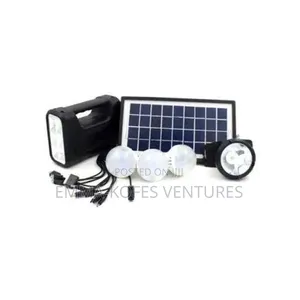 Powerful Solar Panel, 3 Plus Led Lights and Phone Charging Kit - Black