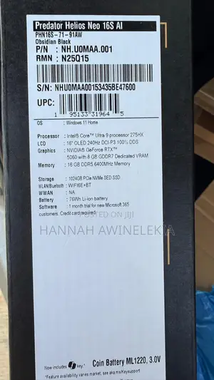 New Laptop Acer Predator Helios Neo 16 16GB Intel Core Ultra 9 SSD 1T
