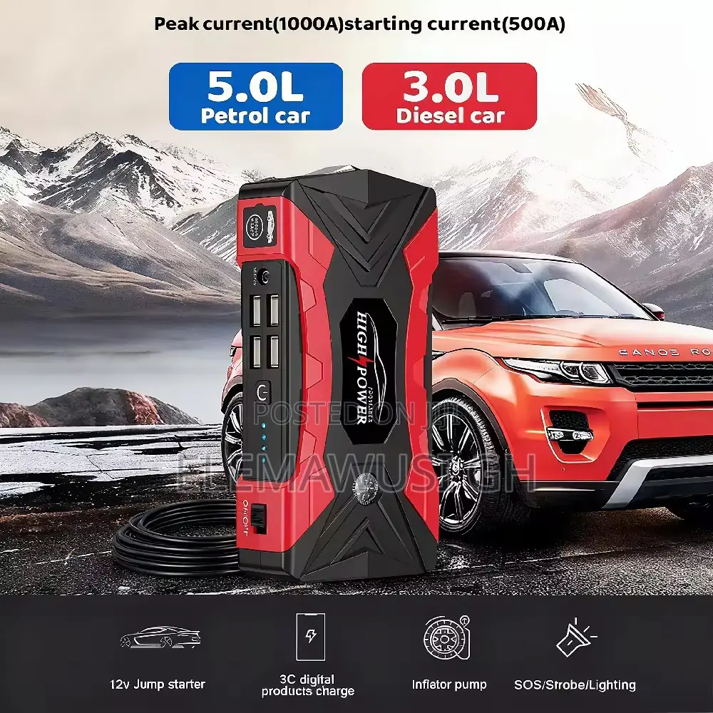 2-in-1 Portable High-Capacity Jump Starter Air Pump!