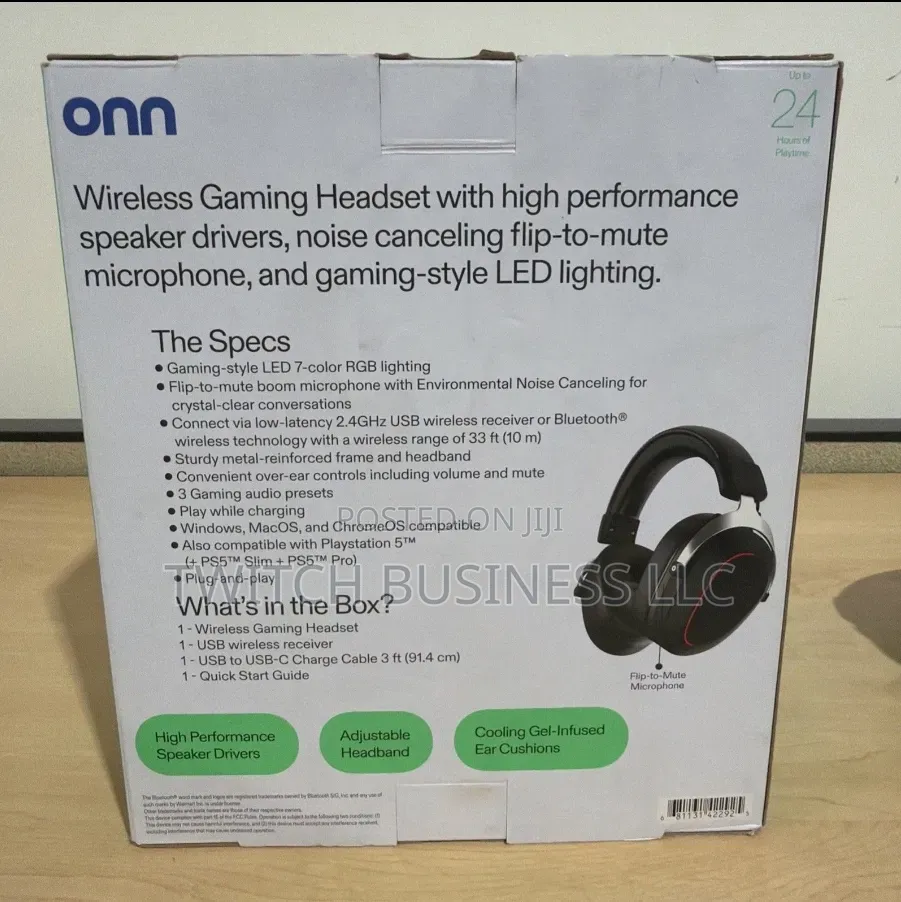 Onn Wireless Gaming Headset Boom+Rgb