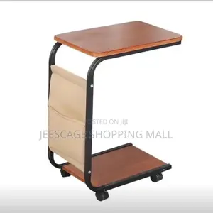 C-Shape Mobile Side Table With Storage Pocket
