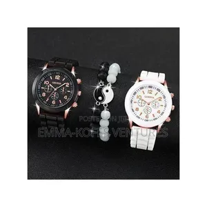 Couple Watches Casual Silicone Band Quartz Watch Jewelry Set