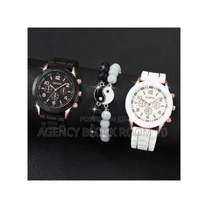 Couple Watches Casual Silicone Band Quartz Watch Jewelry Set