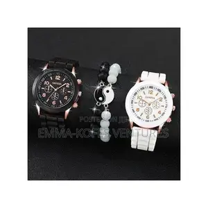 Couple Watches Casual Silicone Band Quartz Watch Jewelry Set