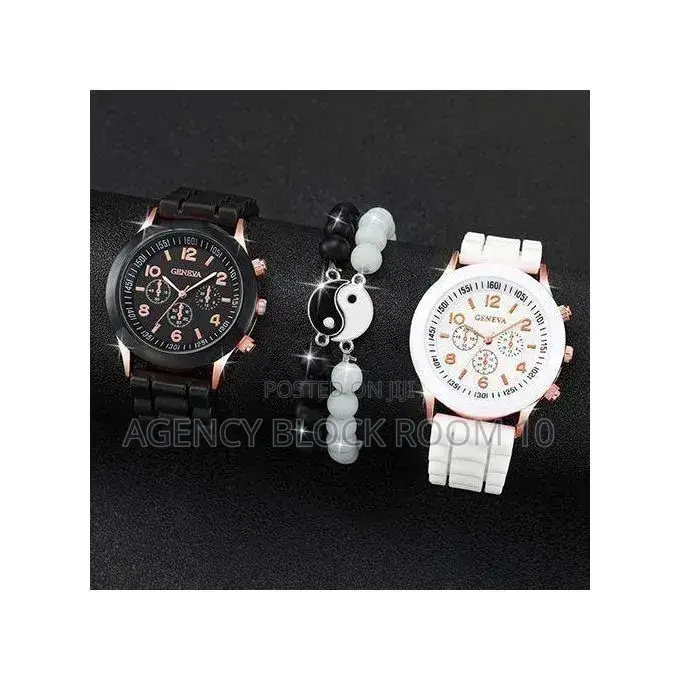 Couple Watches Casual Silicone Band Quartz Watch Jewelry Set