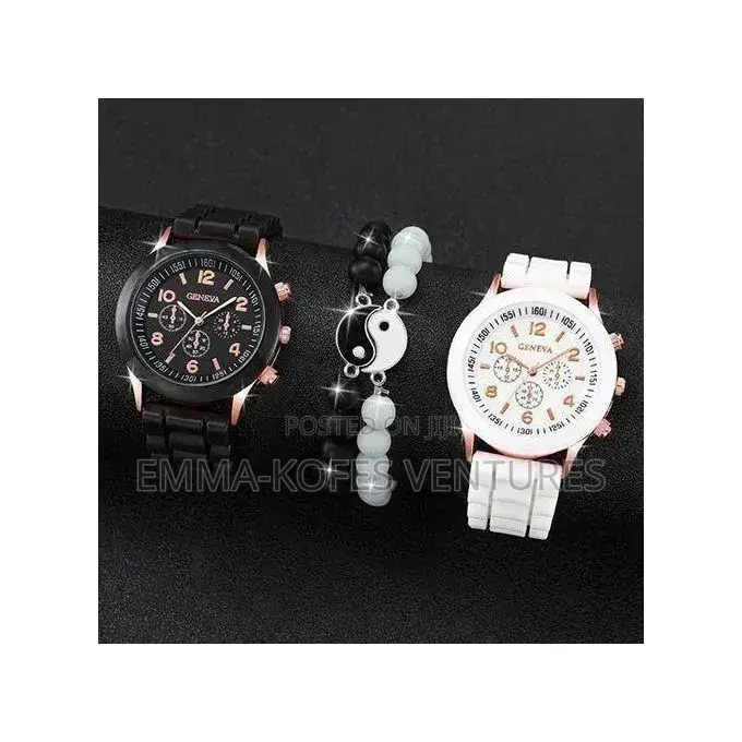 Couple Watches Casual Silicone Band Quartz Watch Jewelry Set