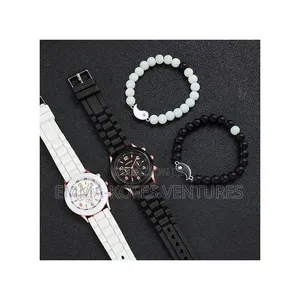 Couple Watches Casual Silicone Band Quartz Watch Jewelry Set