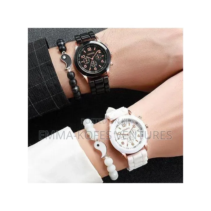 Couple Watches Casual Silicone Band Quartz Watch Jewelry Set