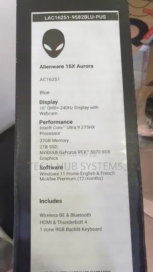 New Laptop Alienware 16x Aurora 32GB Intel Core Ultra 9 SSD 2T