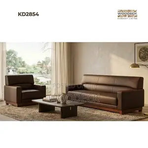 3+1+1 Brown Leather Sofa Set With Wooden Frame