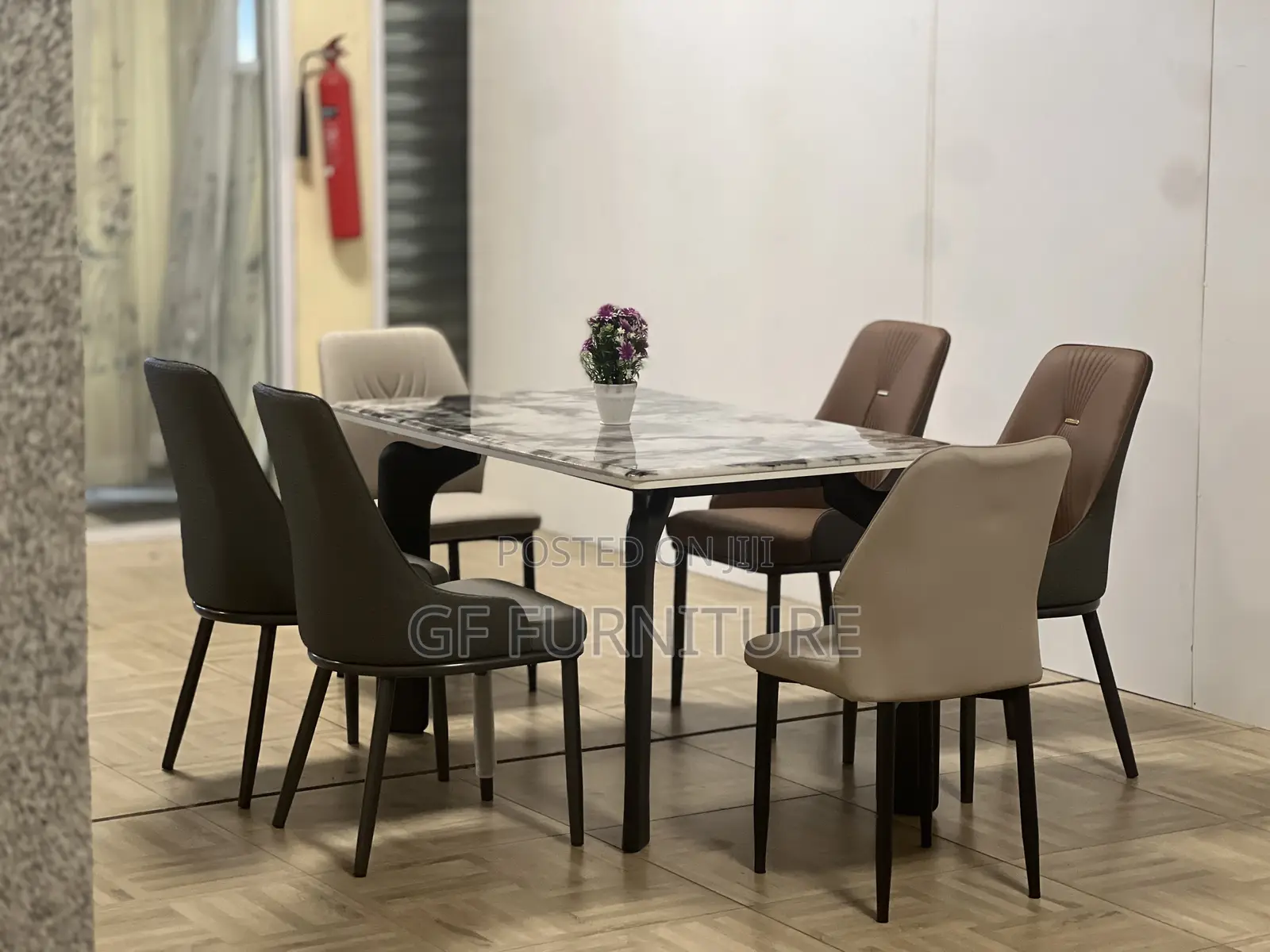 Marble Dining Table Set 6chairs and Flower
