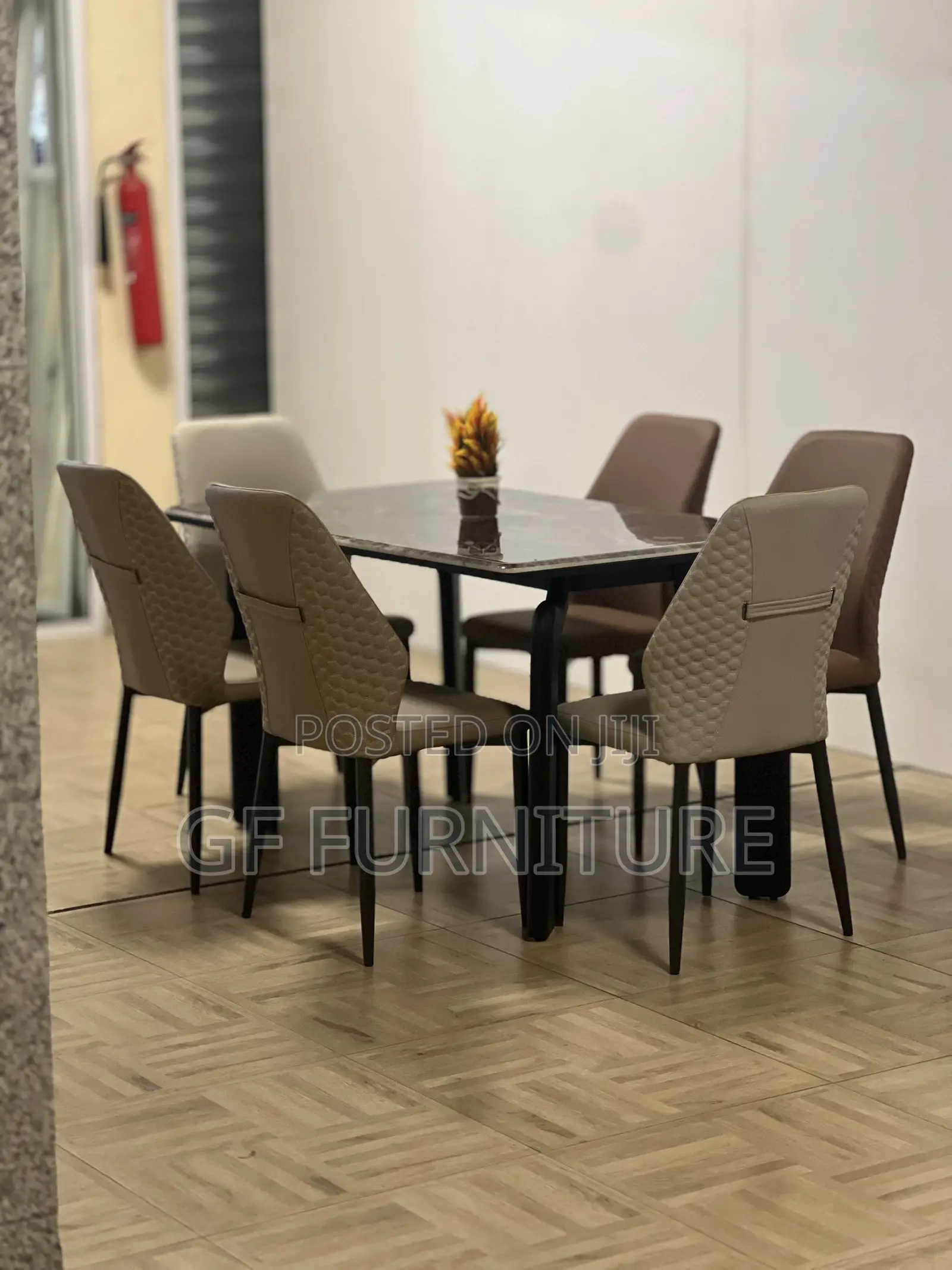 Marble Dining Table Set 6chairs and Flower