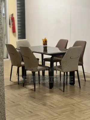 Marble Dining Table Set 6chairs and Flower