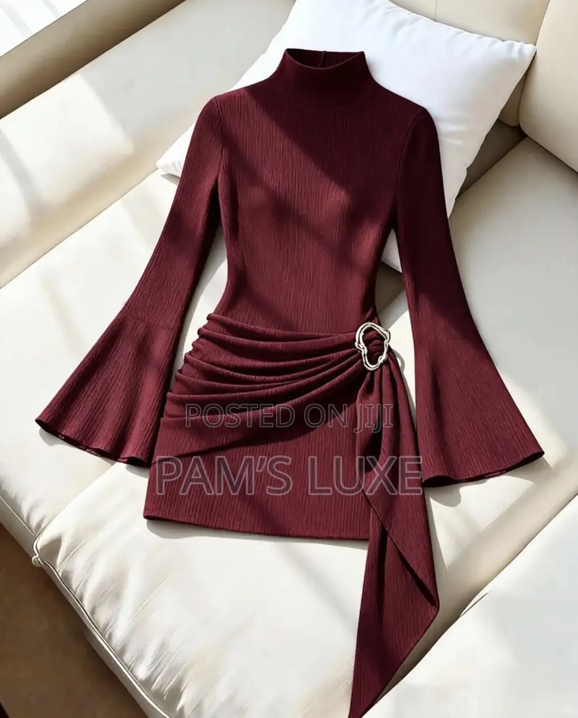 Turtle Neck Draped Mini Dress