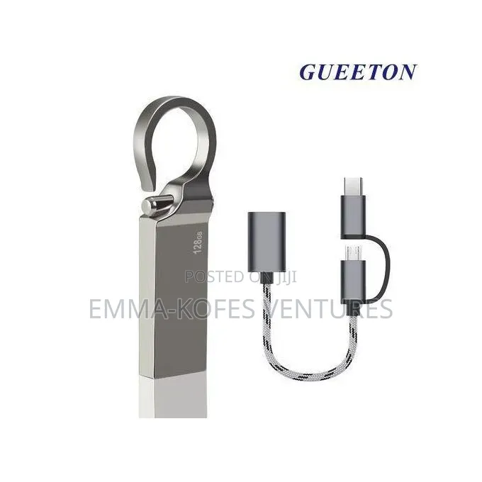 Gueeton 128 Gb Metal Usb Flash Drive Adapter Cable 2 in 1 Set - Grey