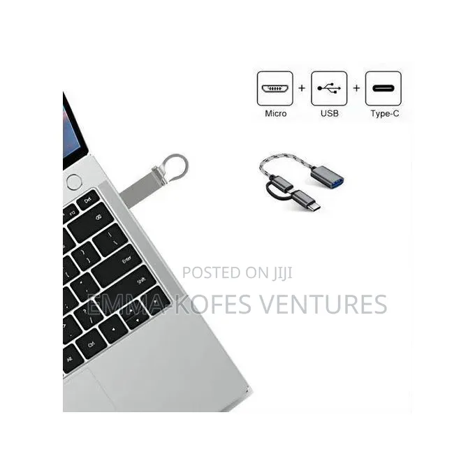 Gueeton 128 Gb Metal Usb Flash Drive Adapter Cable 2 in 1 Set - Grey