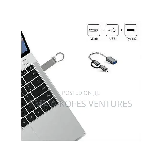 Gueeton 128 Gb Metal Usb Flash Drive Adapter Cable 2 in 1 Set - Grey