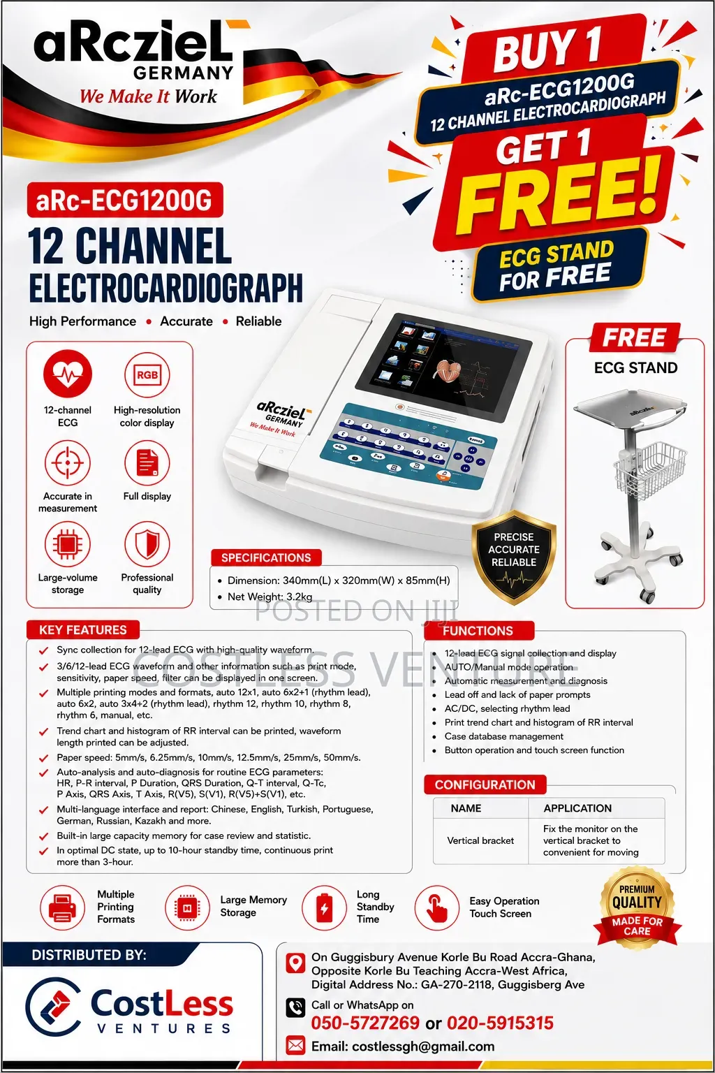 Arcziel 12 Channel Electrocardiograph With Stand
