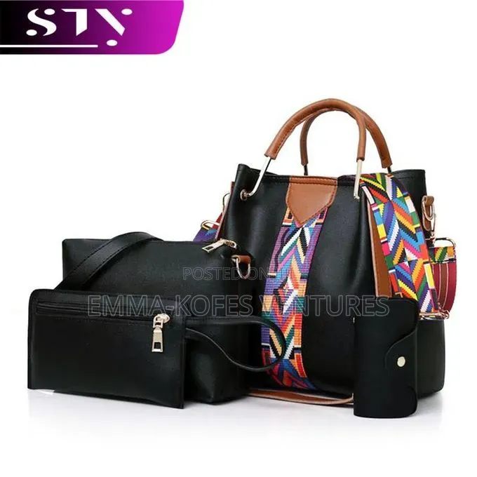 Sty 4 in 1 Pu Synthetic Leather Handbag Ladies Bags Set - Black