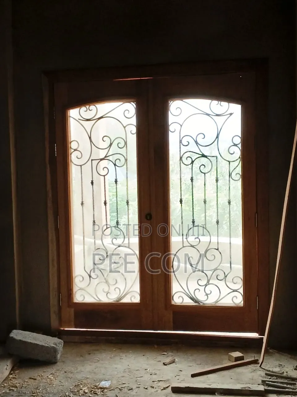 Special Wooden Door (With Metal Designing and Glass Framing )