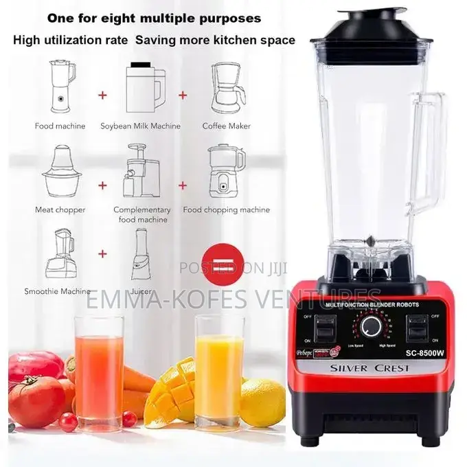 2l Industrial 8500w Food Crusher Blender With 2 Jar - Black/Red