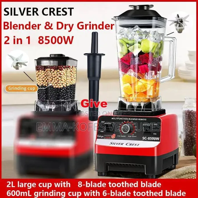 2l Industrial 8500w Food Crusher Blender With 2 Jar - Black/Red