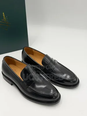 Holiman Men's Leather Penny Loafers With a Polished Black/Brown Finish