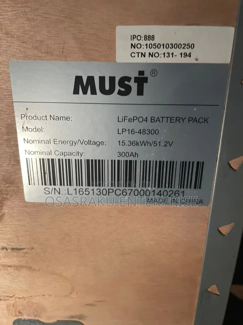 51.2v 300ah (15kwh) Must Lp1600 Lifepo4 Battery
