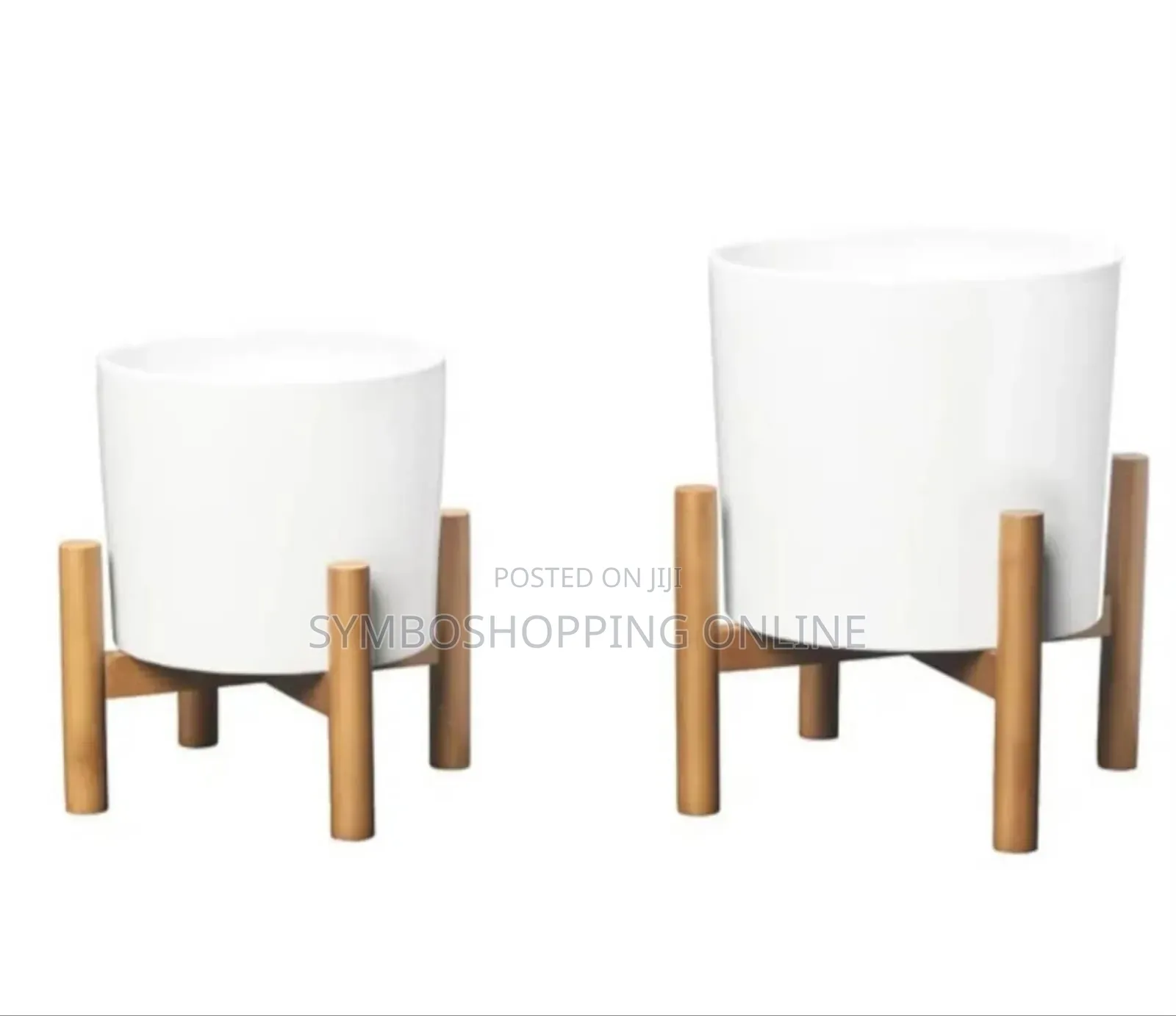The Inside Outside Ceramic Planters With Bamboo Stands (2-pack)