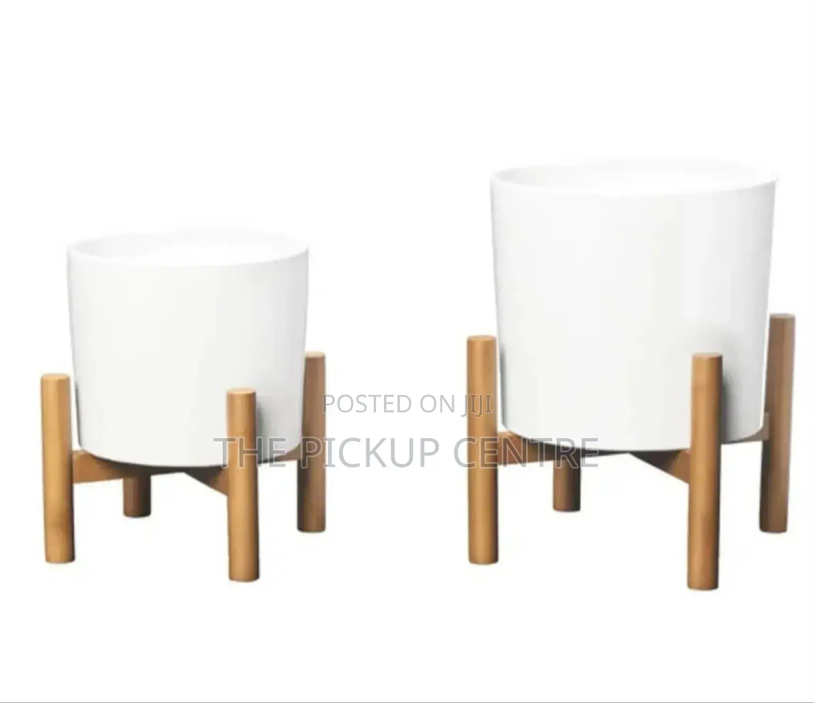 The Inside Outside Ceramic Planters With Bamboo Stands (2-Pack)