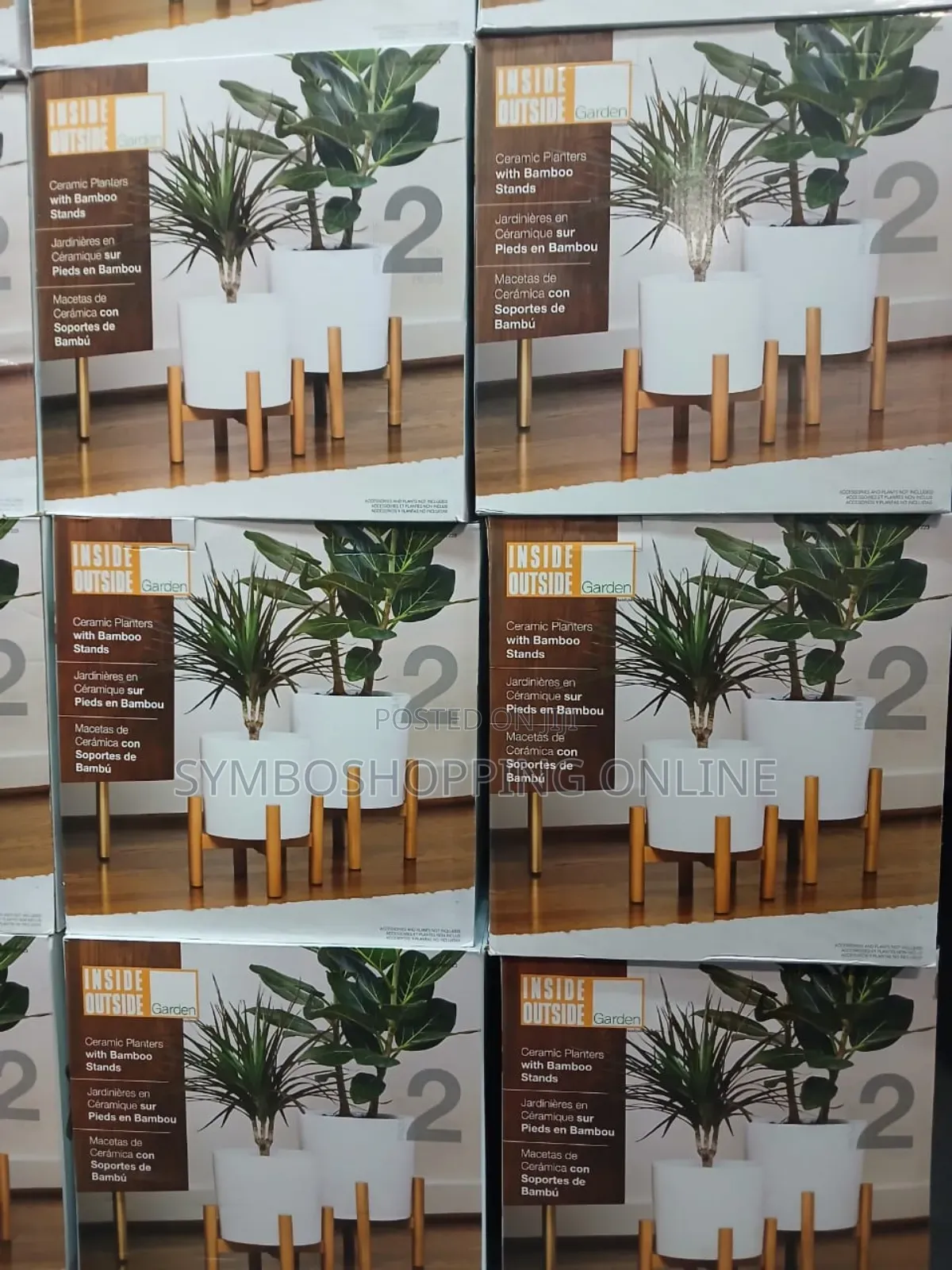 The Inside Outside Ceramic Planters With Bamboo Stands (2-pack)