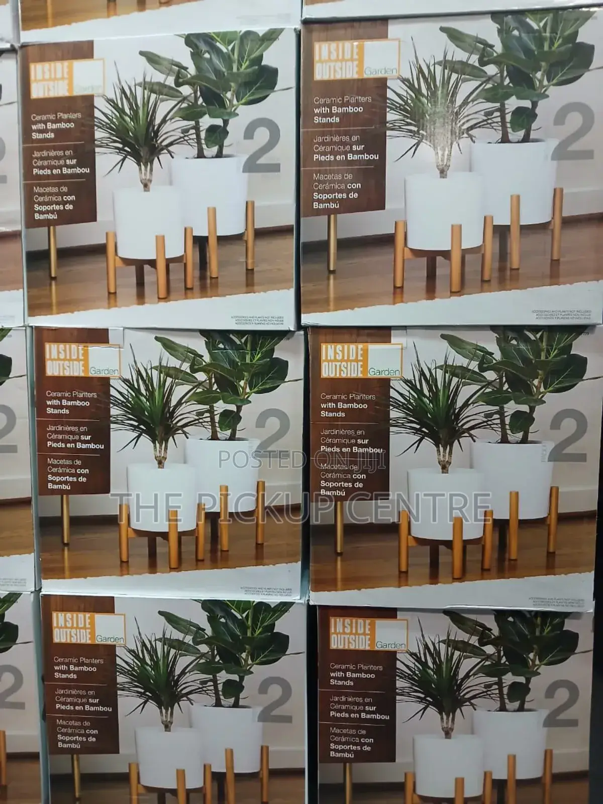 The Inside Outside Ceramic Planters With Bamboo Stands (2-Pack)