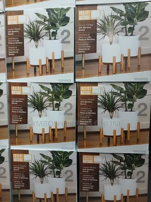 The Inside Outside Ceramic Planters With Bamboo Stands (2-pack)