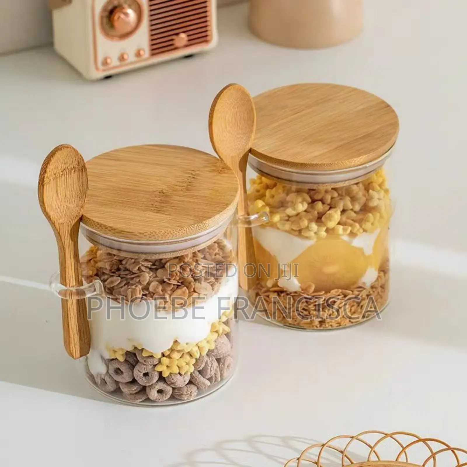 Glass Storage Cup With Wooden Spoon