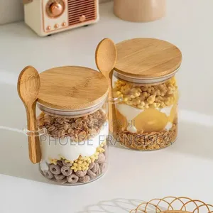 Glass Storage Cup With Wooden Spoon
